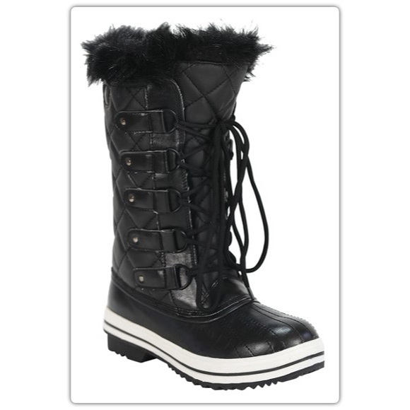 Black Fur Lined Snow Winter Boots - Picture 1 of 2